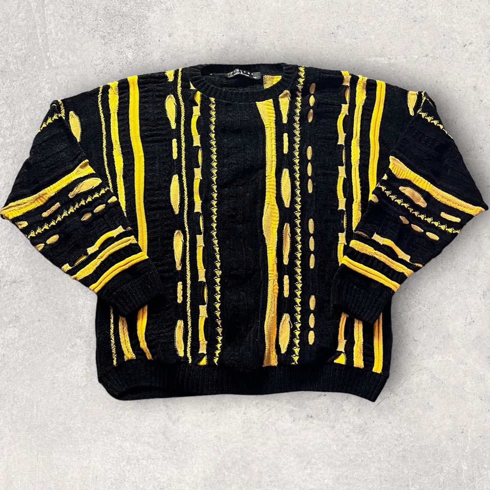 Vintage 90s Protégé Collection Coogi Style Sweater Yellow Black